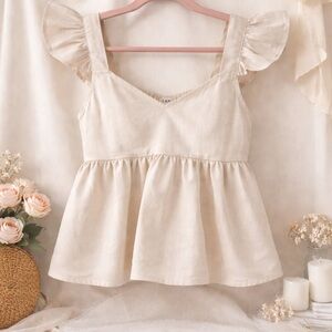 NWOT E&M Cream Ruffle Sleeve Babydoll Top | Size Small | Cottagecore Boho Blouse